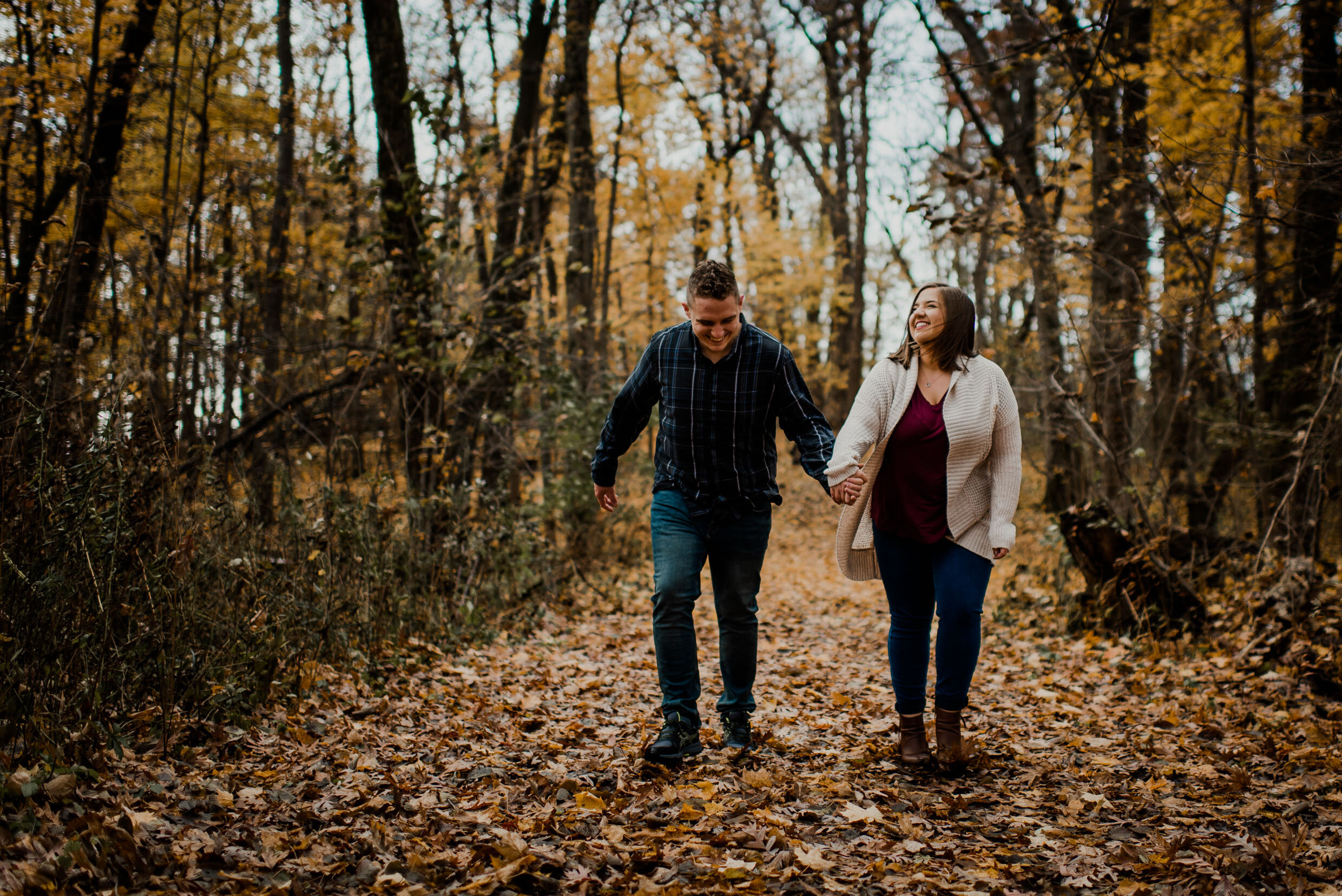 Surprise Fall Proposal Pleasant Creek State Park, Iowa - Iowa Wedding Photographer
