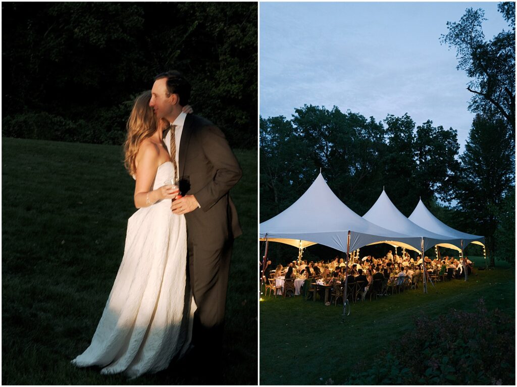 A bride and groom dance in a field after an Iowa City wedding.