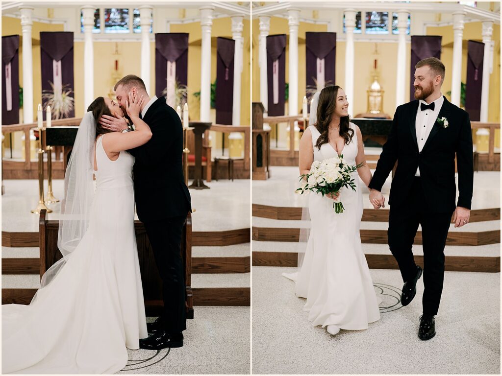 A bride and groom share their first kiss at a Davenport wedding.