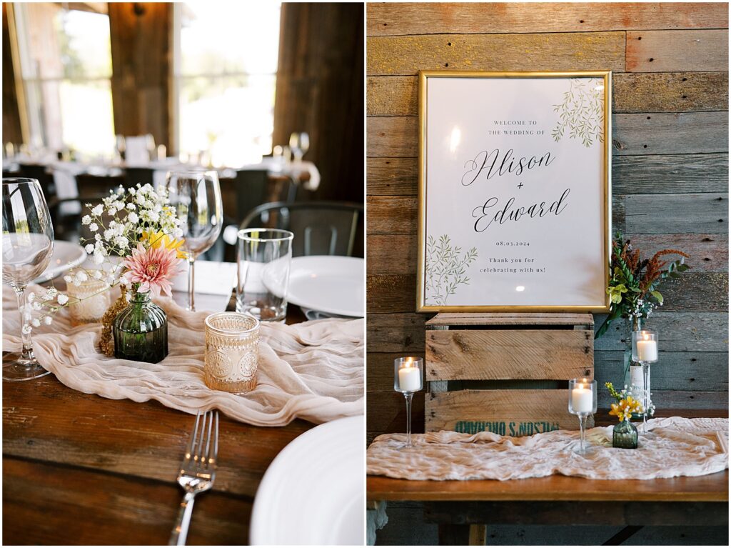 A sign welcomes guests to a wedding reception in Iowa City.